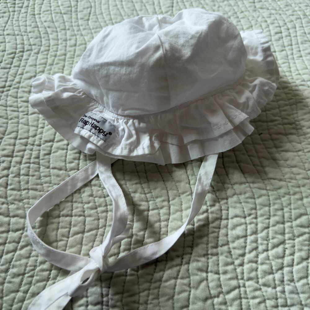 Flap Happy Double Ruffle Hat Size XS Sun Protection Baby Hat Tie Original